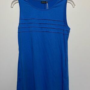 Ofeefan Womens Blue Crew Neck Pleated Front Sleeveless Tank Dress Blue Small NWT